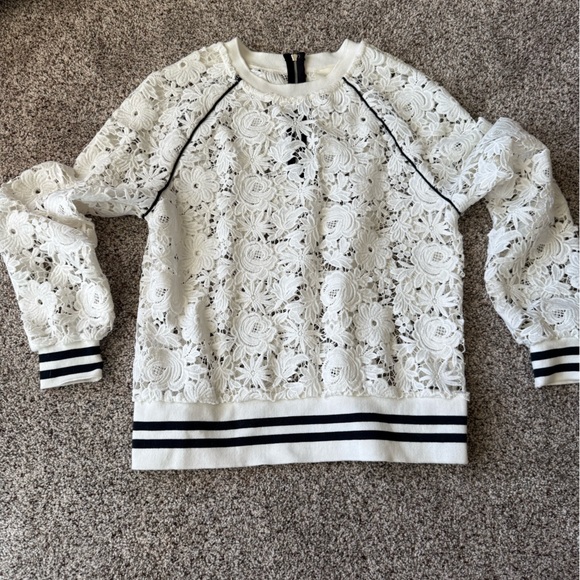 Maeve Tops - Anthropologie Maeve lace long sleeve white top black cuffs Small SO CUTE! Zipper